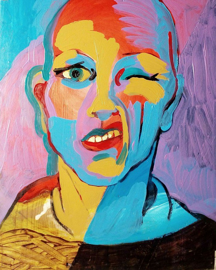 Painted portrait printed on an acrylic block